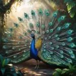 Default_A_stunning_peacock_in_digital_oil_painting_poised_amid_3